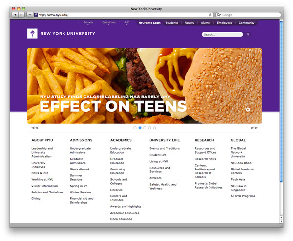 NYU Abu Dhabi website screenshot.
