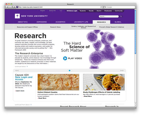 NYU Abu Dhabi website screenshot.