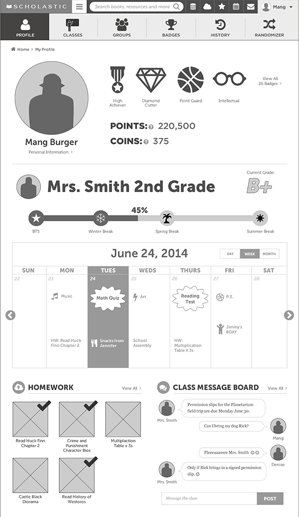 Kid's profile wireframe