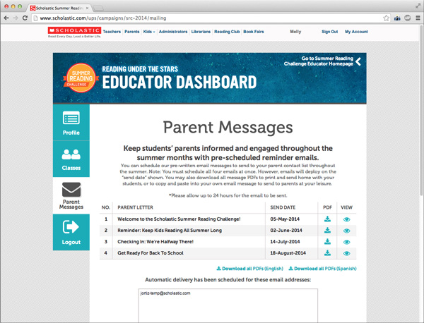 SRC Educator Dashboard: Parent Messages