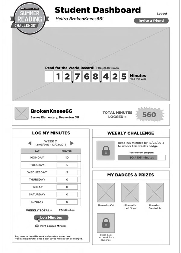 SRC Wireframe: Kids Dashboard